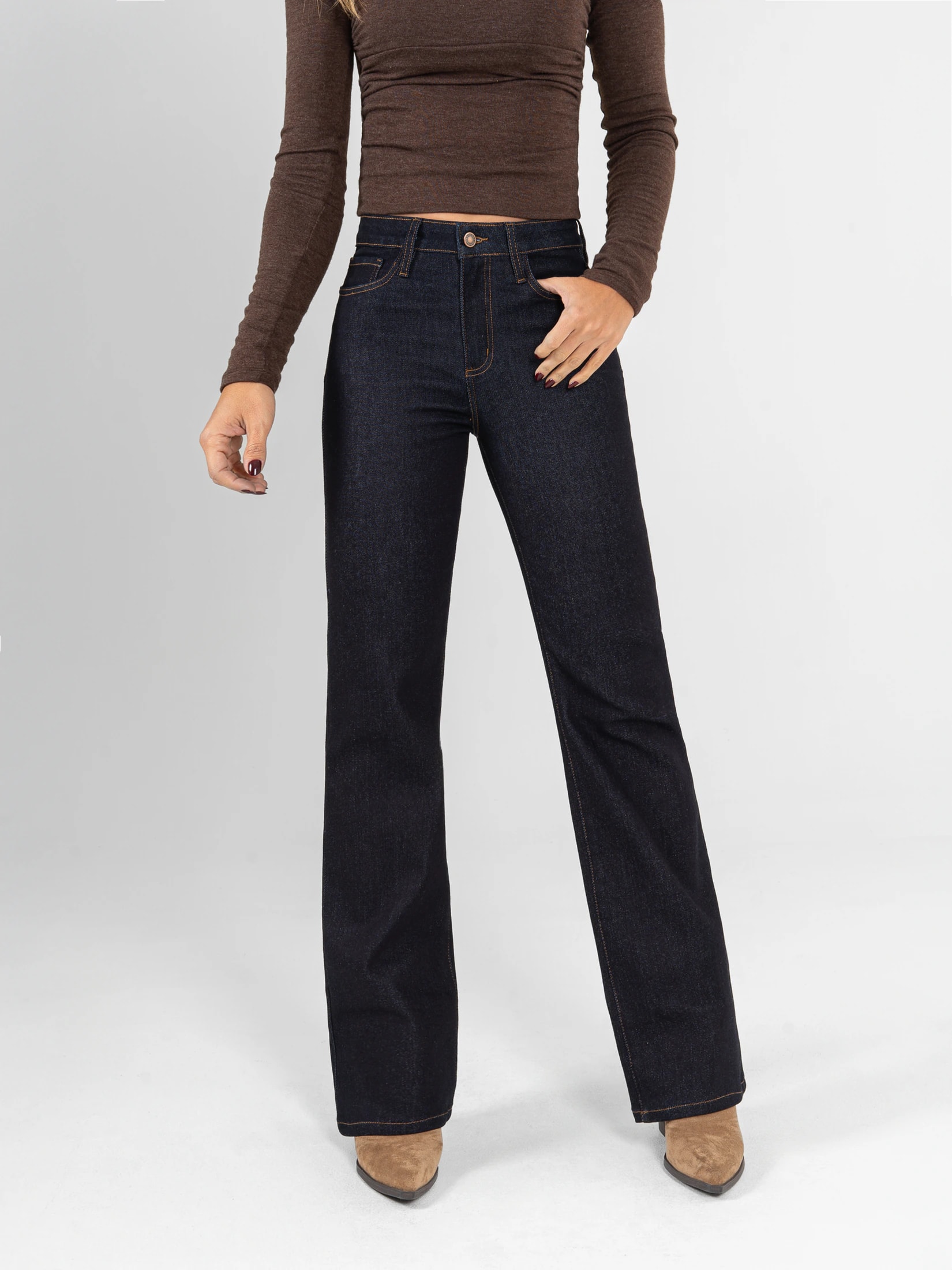 Ref: 066192 Jean straight leg, stretch, tiro alto, tono azul oscuro - imagen 1