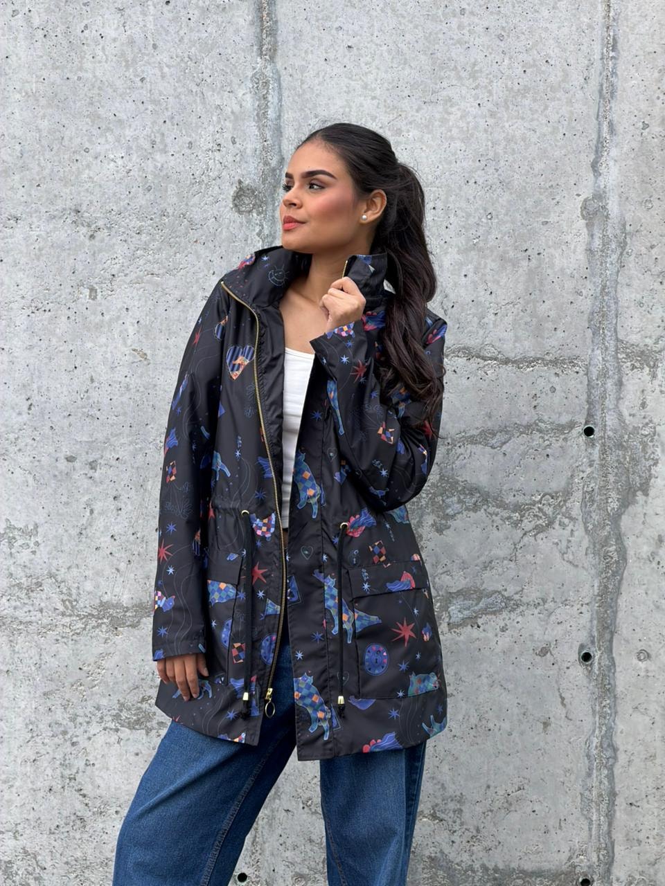 Chaqueta Parka Estampada Negra - imagen 1