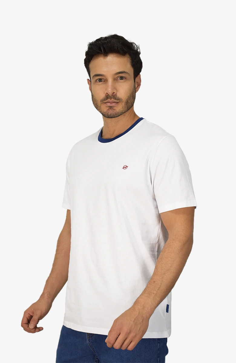Camiseta cuello en contraste Blanco Para Hombre - imagen 1