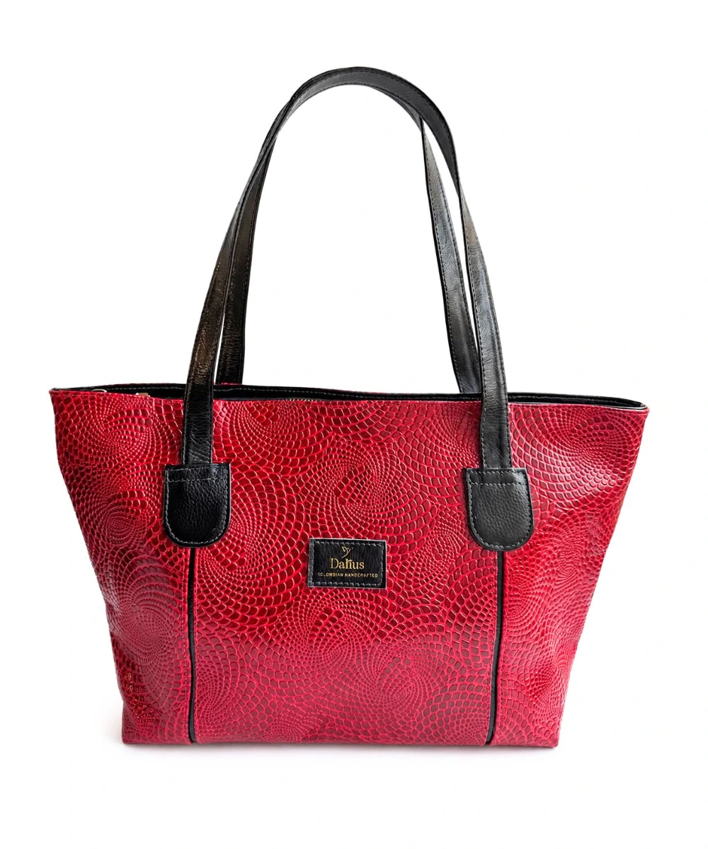 Bolso tote mediano en cuero texturizado Rojo Rubí - imagen 1
