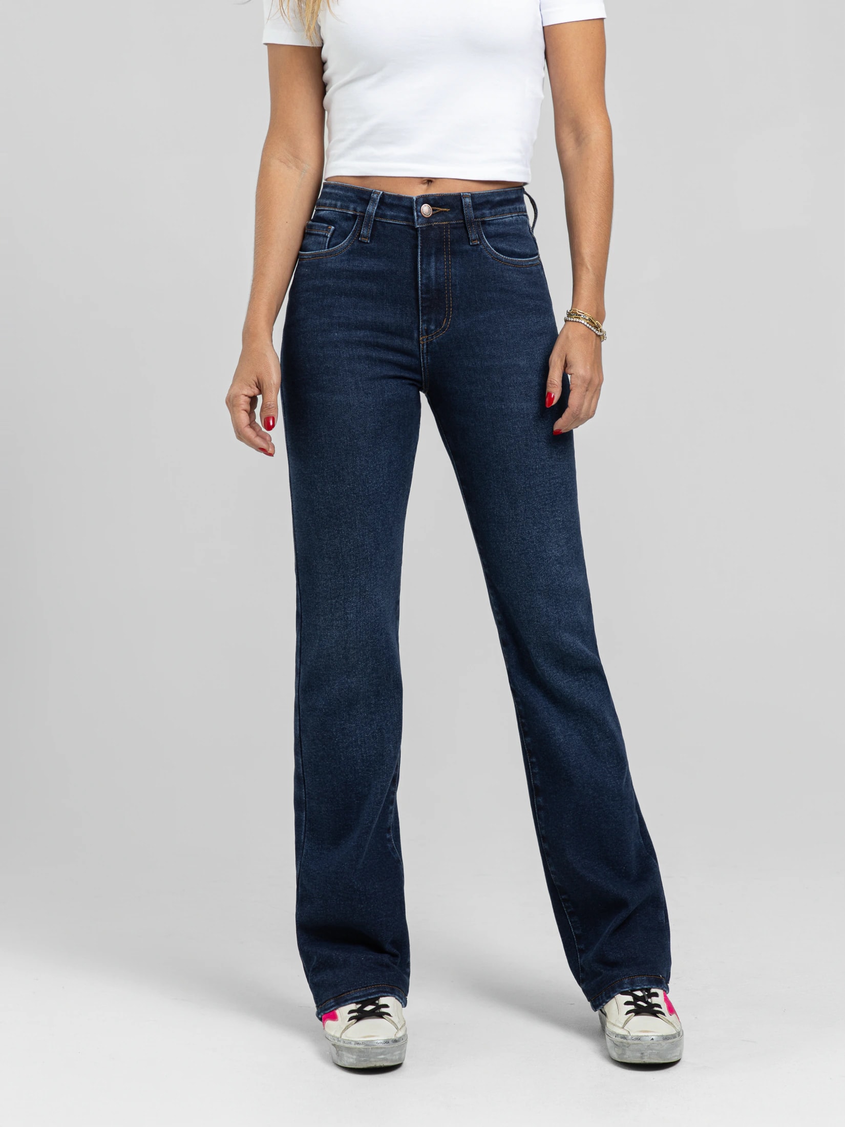 Ref: 066398 Jean straight leg, stretch, tiro alto, tono azul oscuro - imagen 1