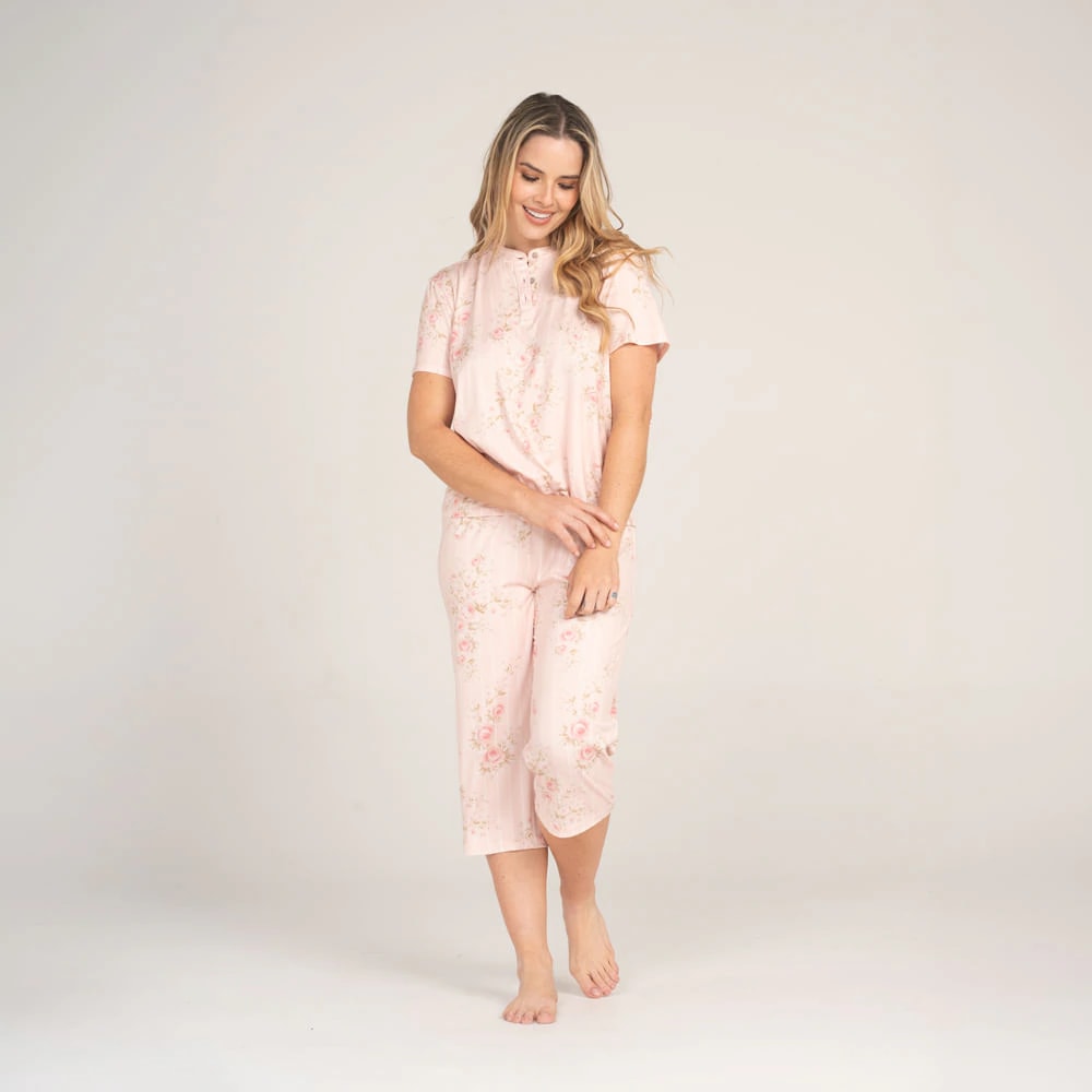 Conjunto Pijama Capri Estampado Mandarina. - imagen 1