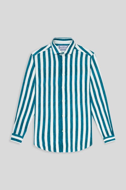 Men's linen shirt jeans faded striped - imagen 1