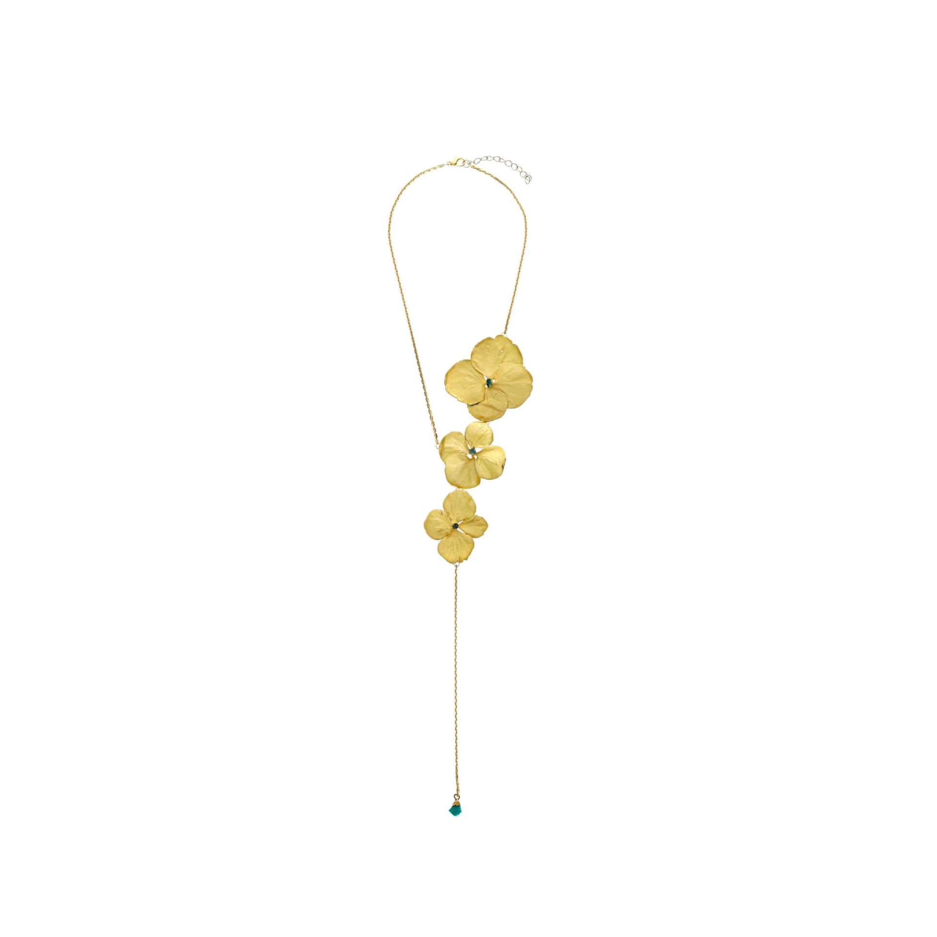 COLLAR TRIPLE HORTENSIA Y ESMERALDA EN BRUTO - imagen 1
