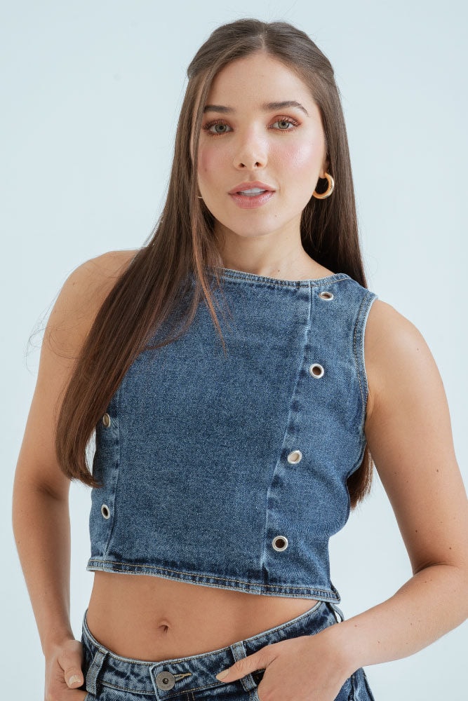 Crop Denim Ojaletes - imagen 1