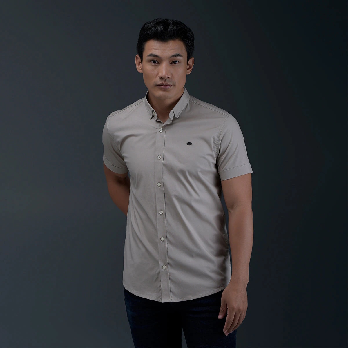 Camisa Beige Manga Corta - imagen 1