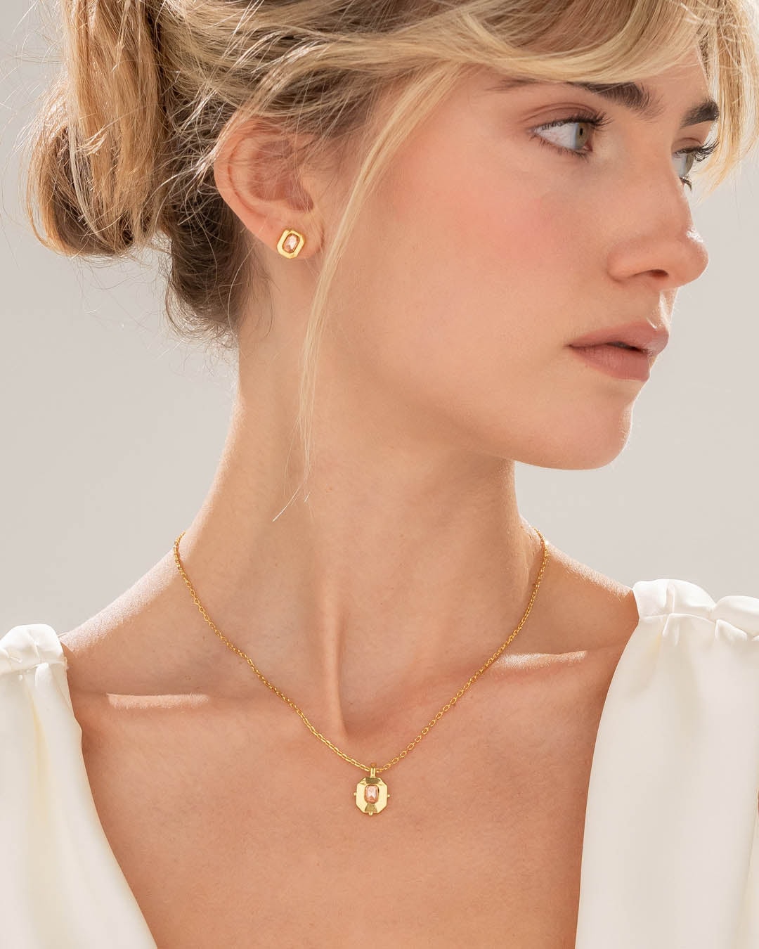 Collar + Aretes Cristal Palo Rosa - imagen 1