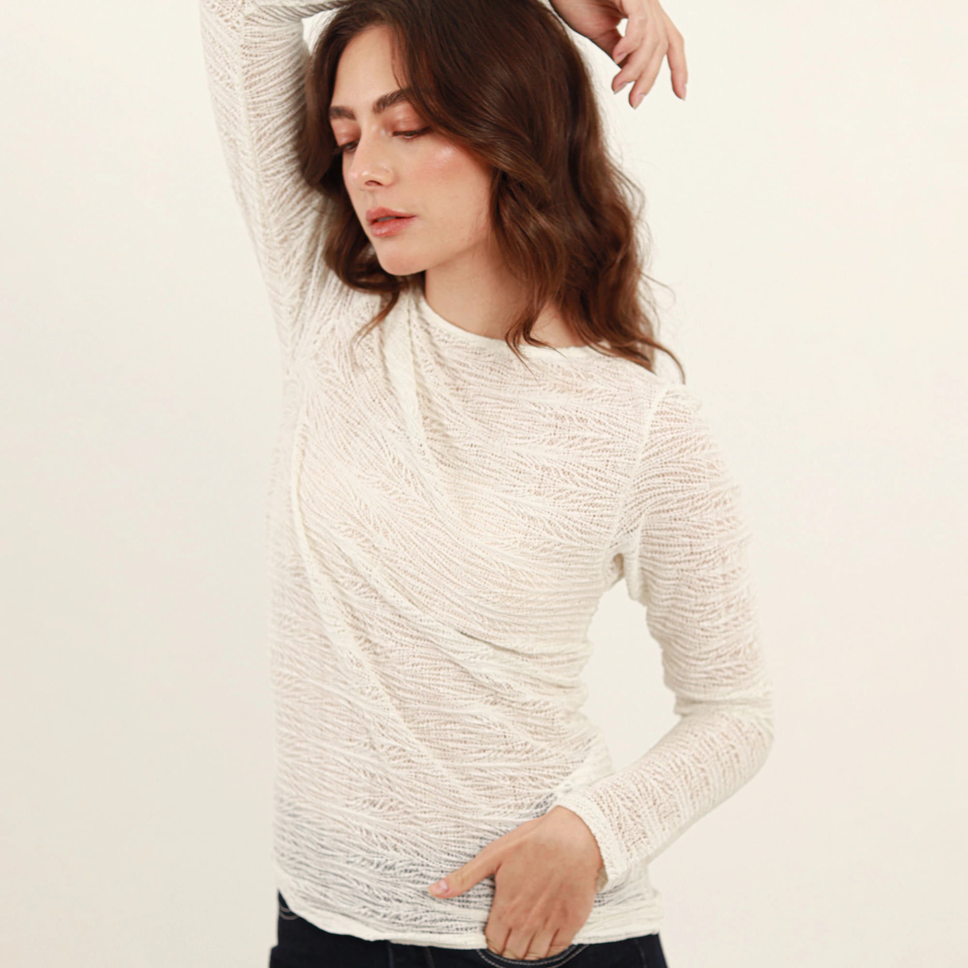 Camiseta tejida cuello ojal manga larga - imagen 1