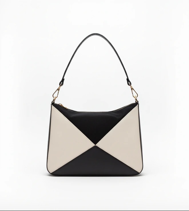 BOLSO TRIANGOLI NEGRO X BEIGE - imagen 1