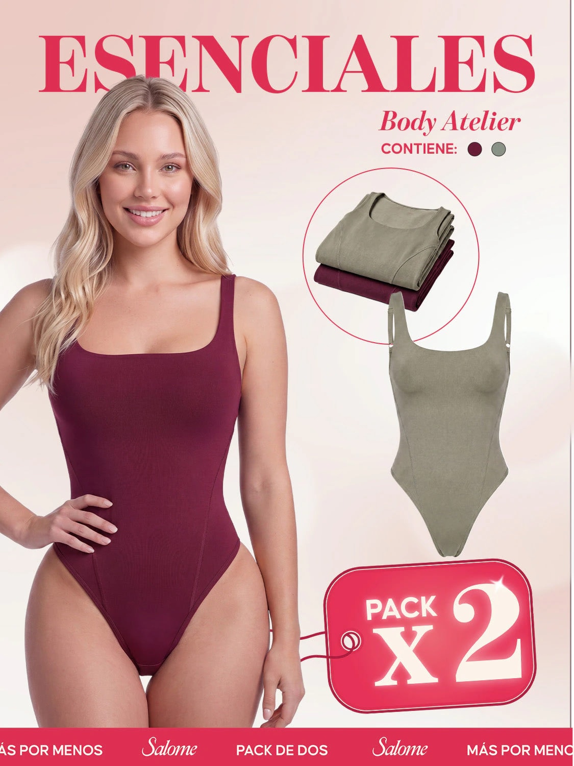 Paquete x2 Body Atelier Escote Cuadrado, Espalda profunda y Tiras Finas | 2-Pack Salome 5004 - imagen 1