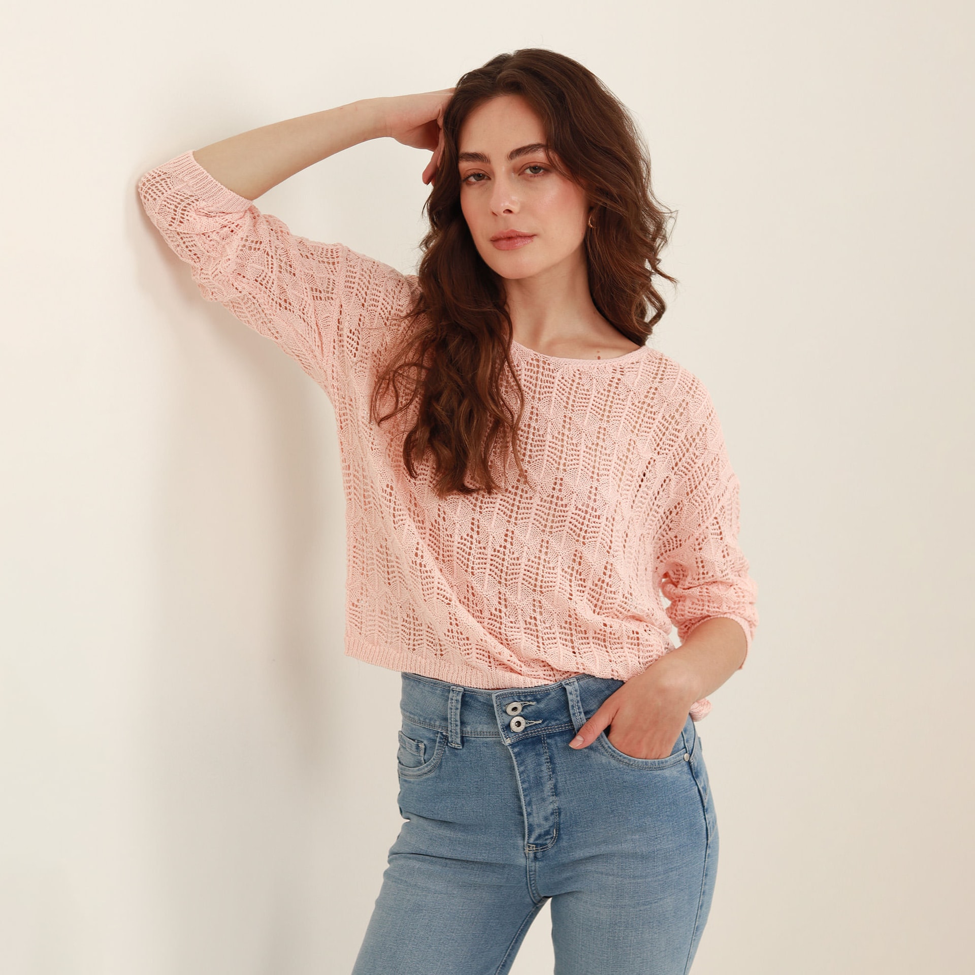 Sweater cuello redondo manga larga con textura - imagen 1