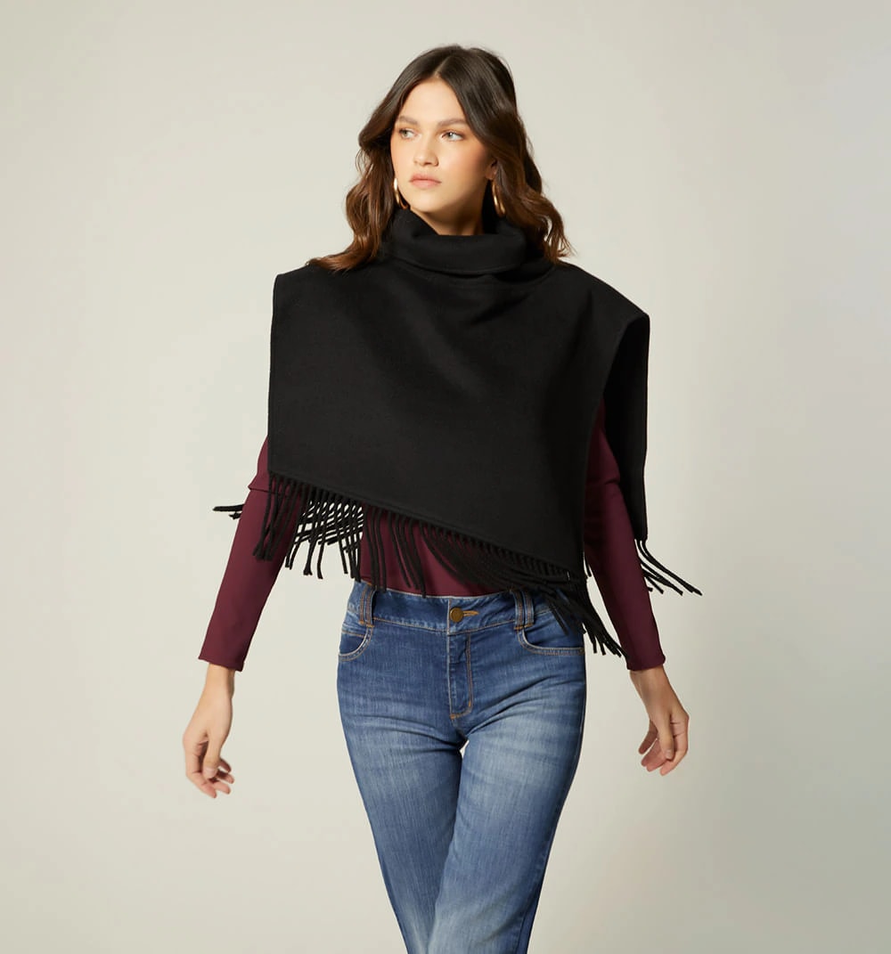 Poncho corto con flecos - imagen 1