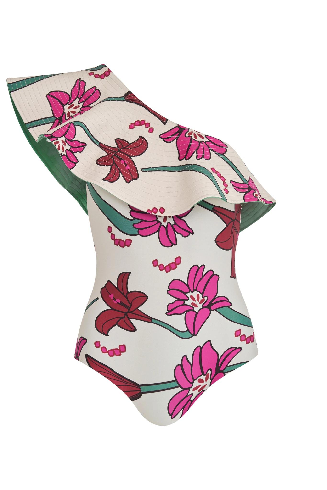 Tucan One Piece / Beige Fuchsia Flowers-Mint - imagen 1