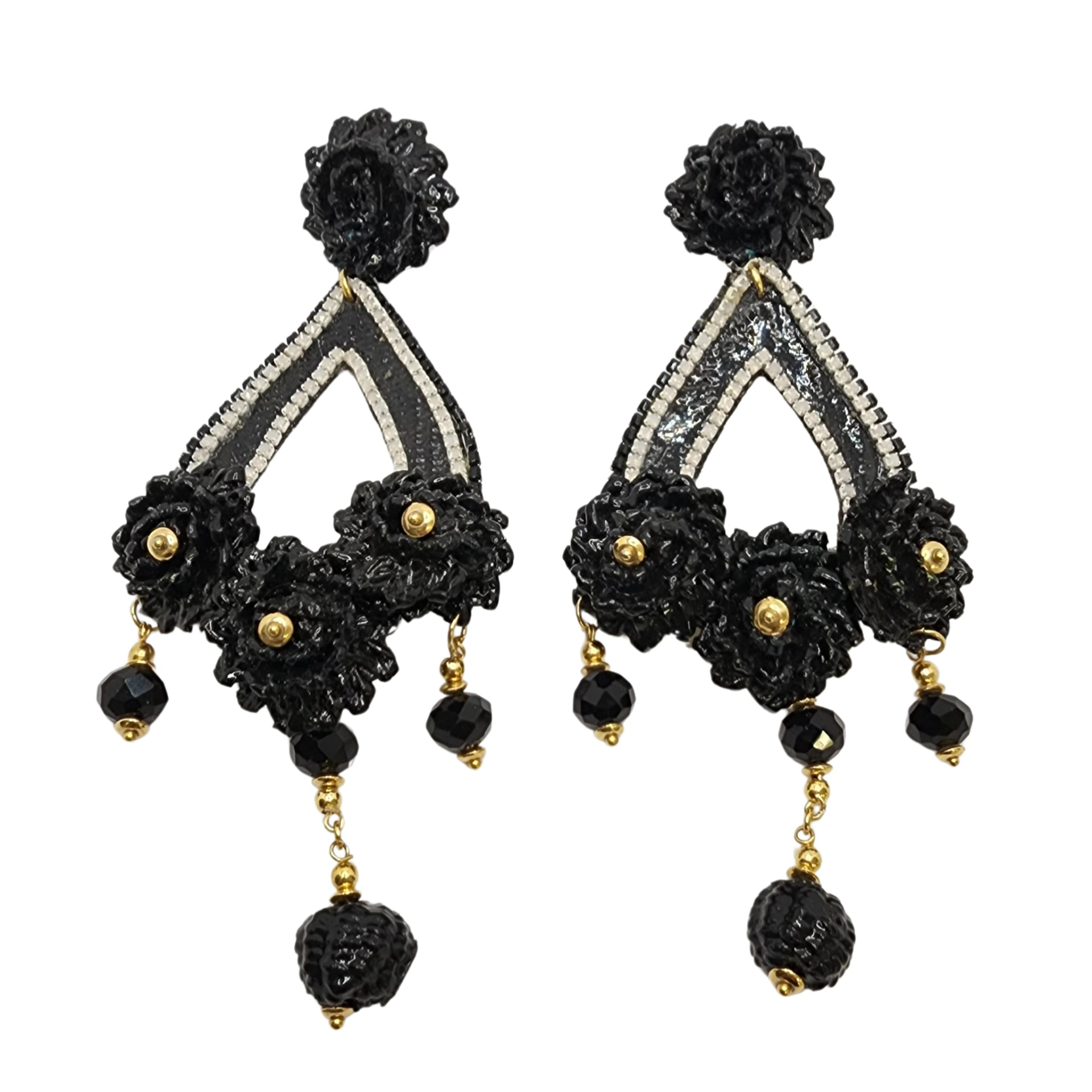 Black & Gold Flower Totumo Earrings - imagen 1
