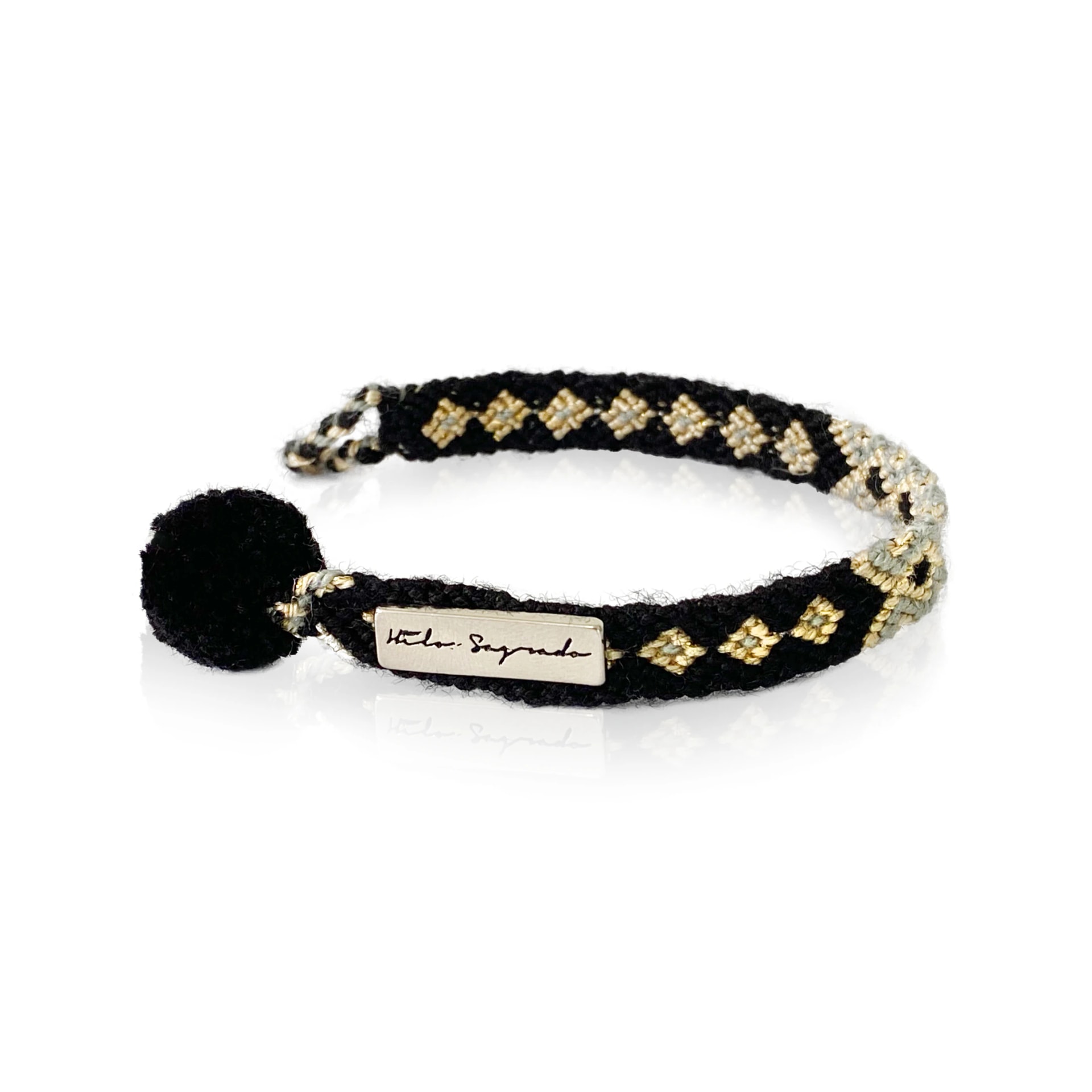 Brazalete Wayuu Gris/Negro con Pompón - imagen 1