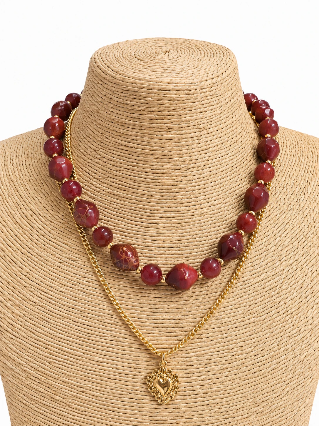 Collar Piedra Ojo De Gato Corazon Vinotinto - imagen 1