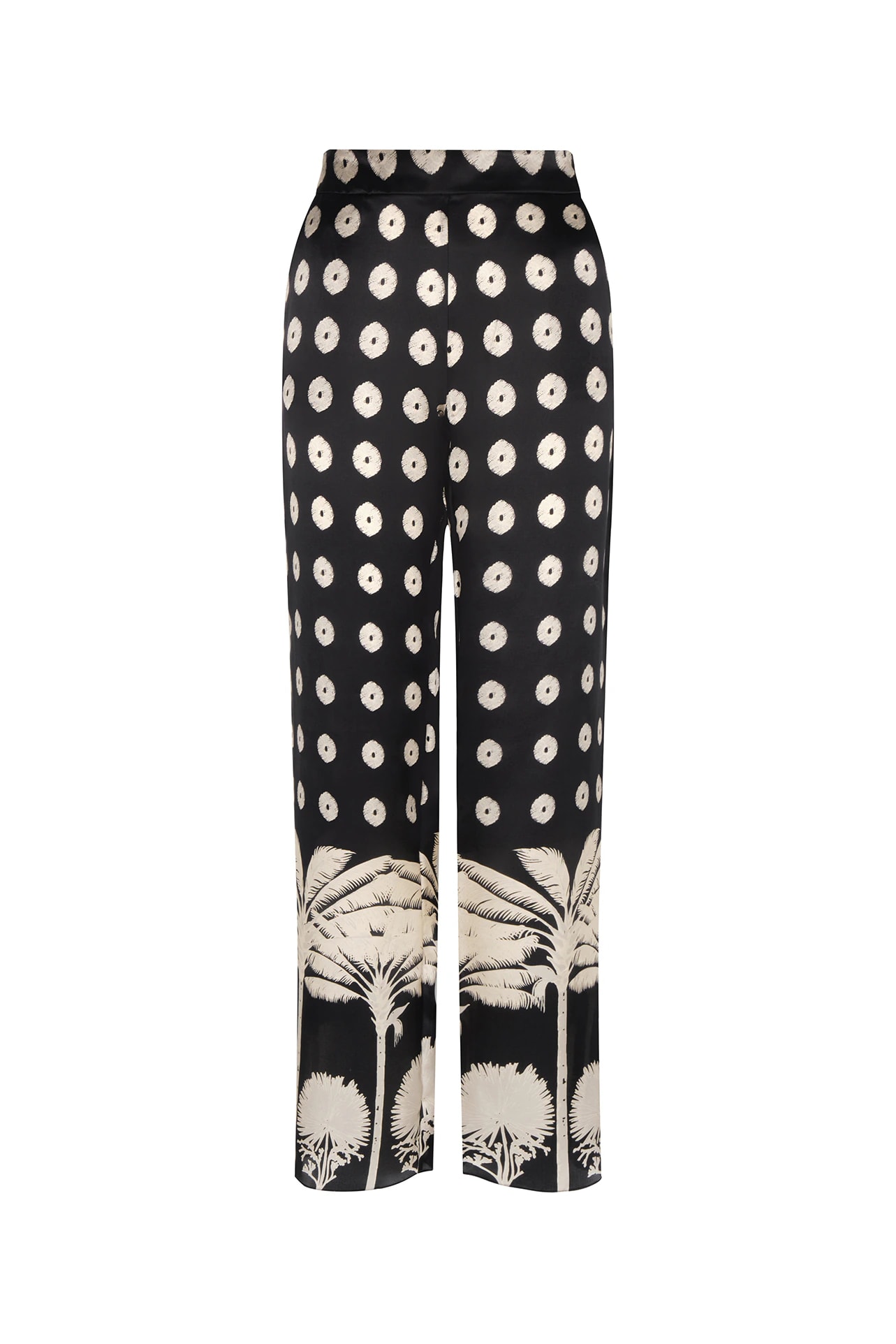 Santo Tomas Satin Silk Pants / Black Mini Palms Cream - imagen 1