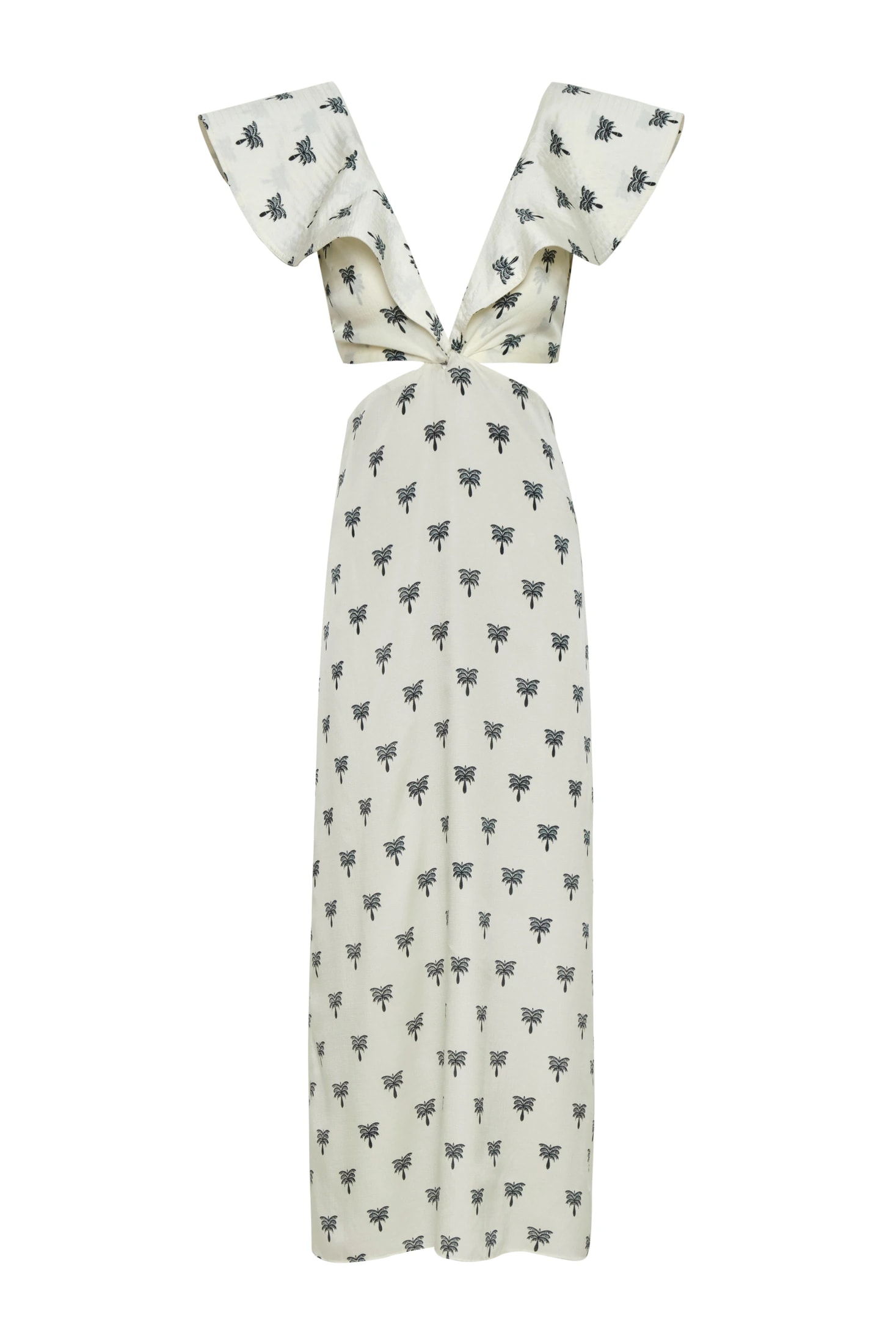 Quetzal Martellato Silk Midi Dress / Ivory - Black Polka Palms - imagen 1