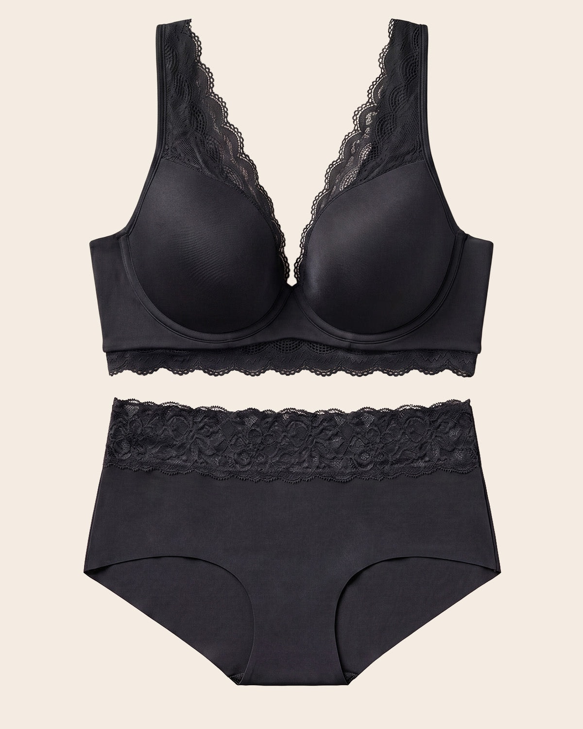 Lace Profile Bra & Ultra Light Lace Panty in Black - imagen 1