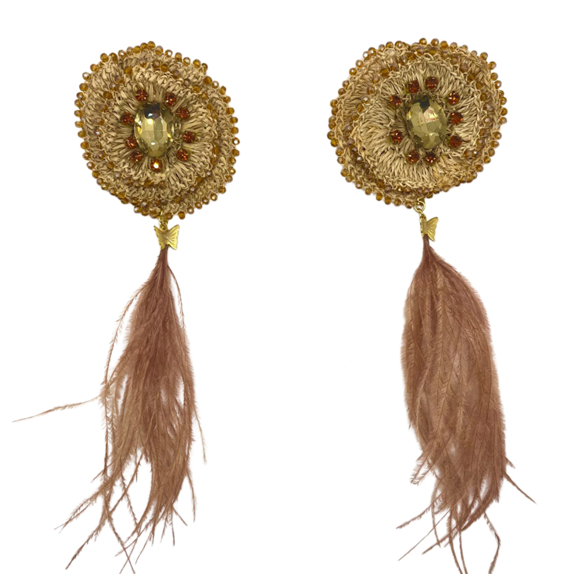 Dangling Feathers Beige Earrings - imagen 1
