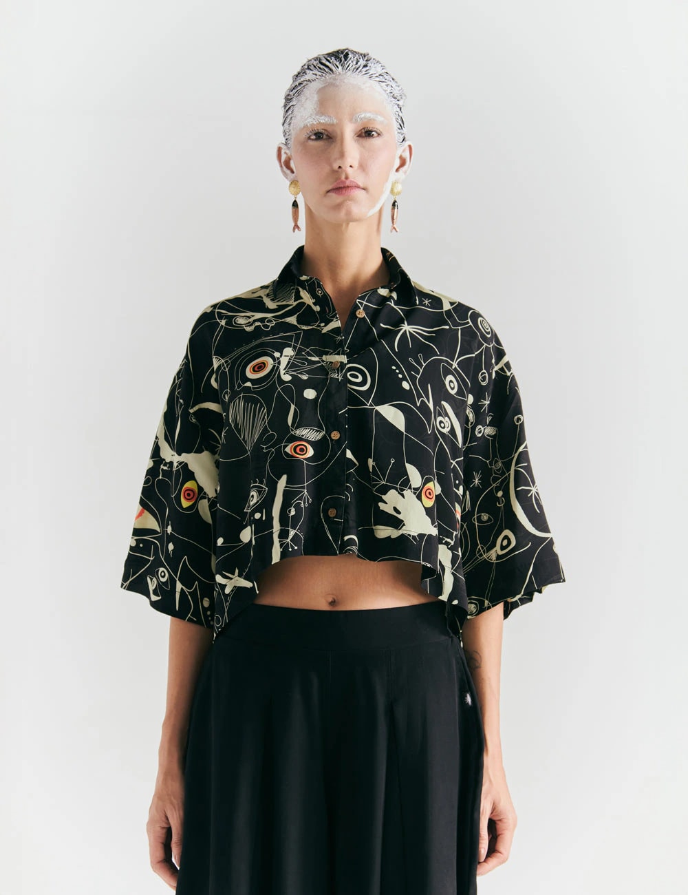 Camisa Oversize Ferra negro + crudo Mujer - imagen 1