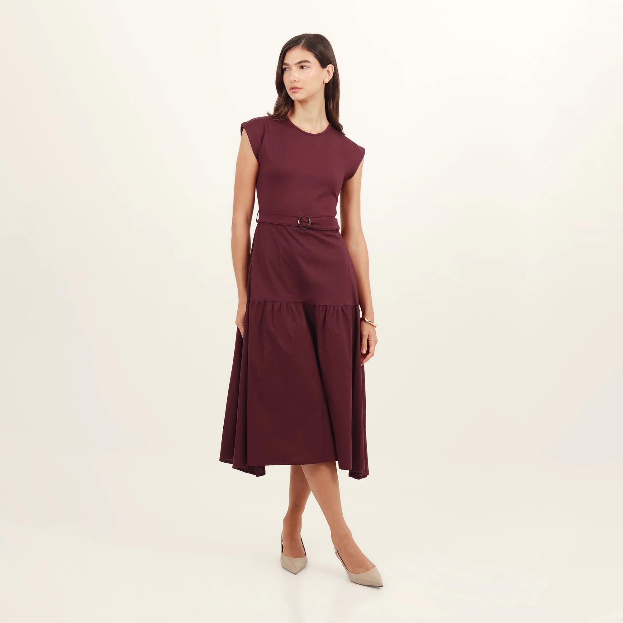 Vestido midi cuello redondo silueta en a - imagen 1