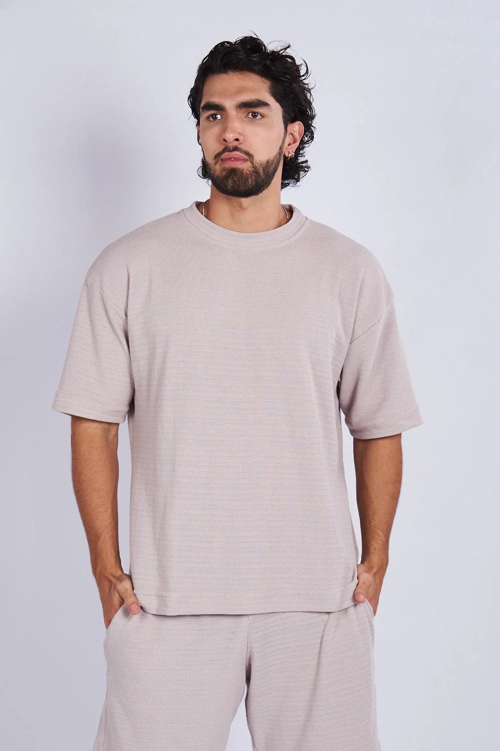 Camiseta oversize textura horizontal Caqui - imagen 1