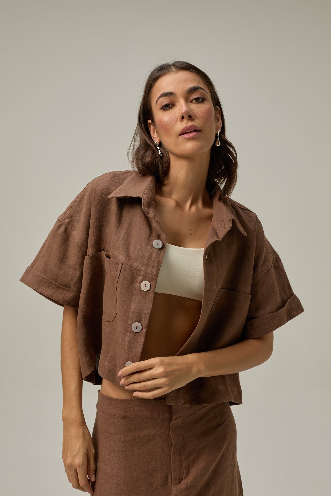 Camisa Rise de lino | Café - imagen 1
