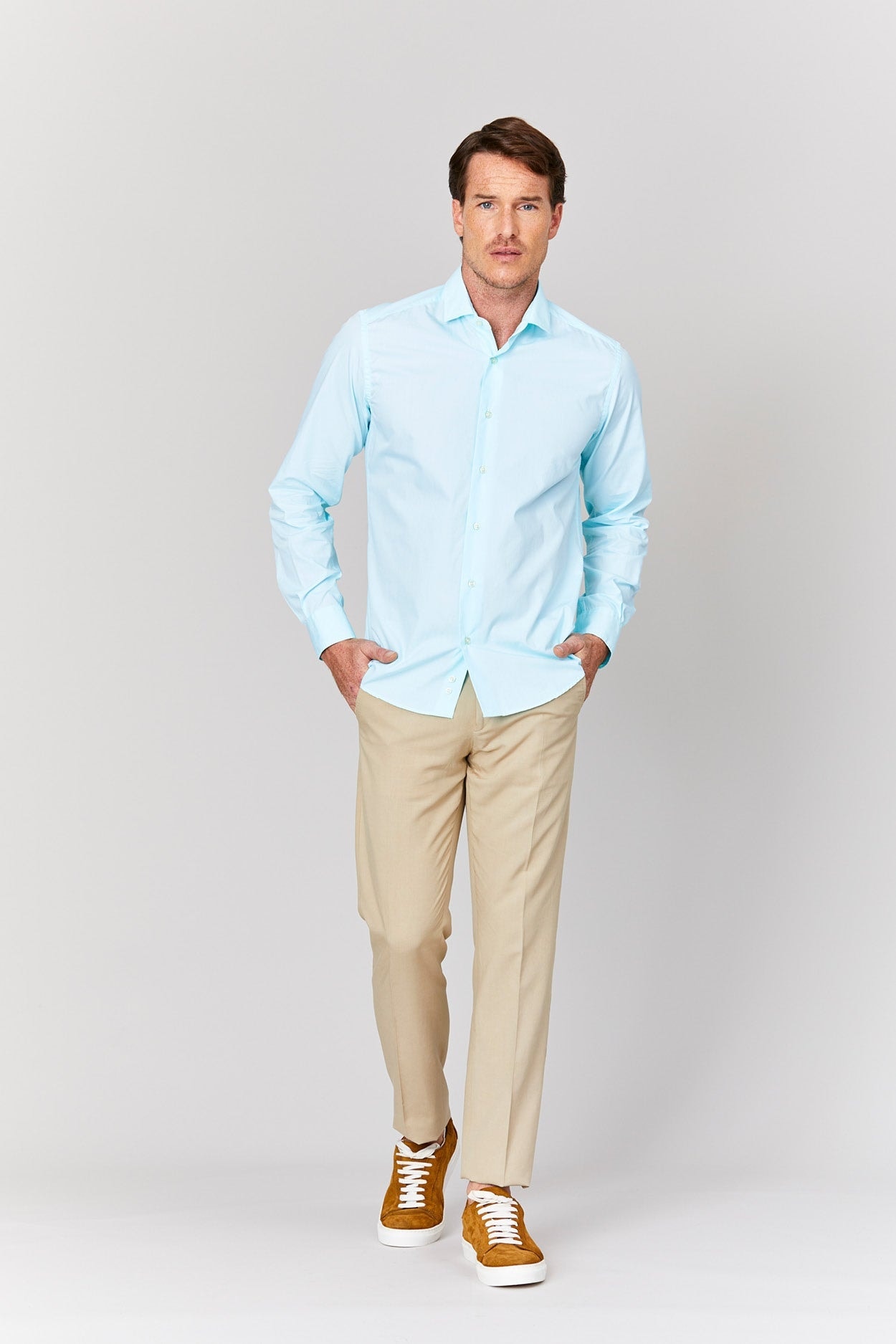 Men's cotton shirt turquoise muslin - imagen 1