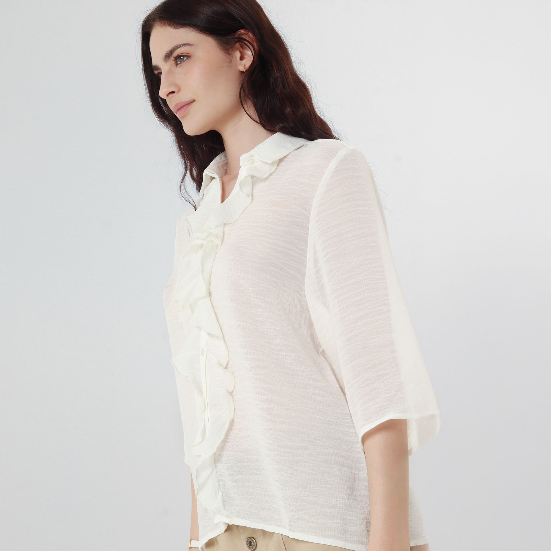Blusa Cuello Camisero Manga 3/Cuartos - imagen 1