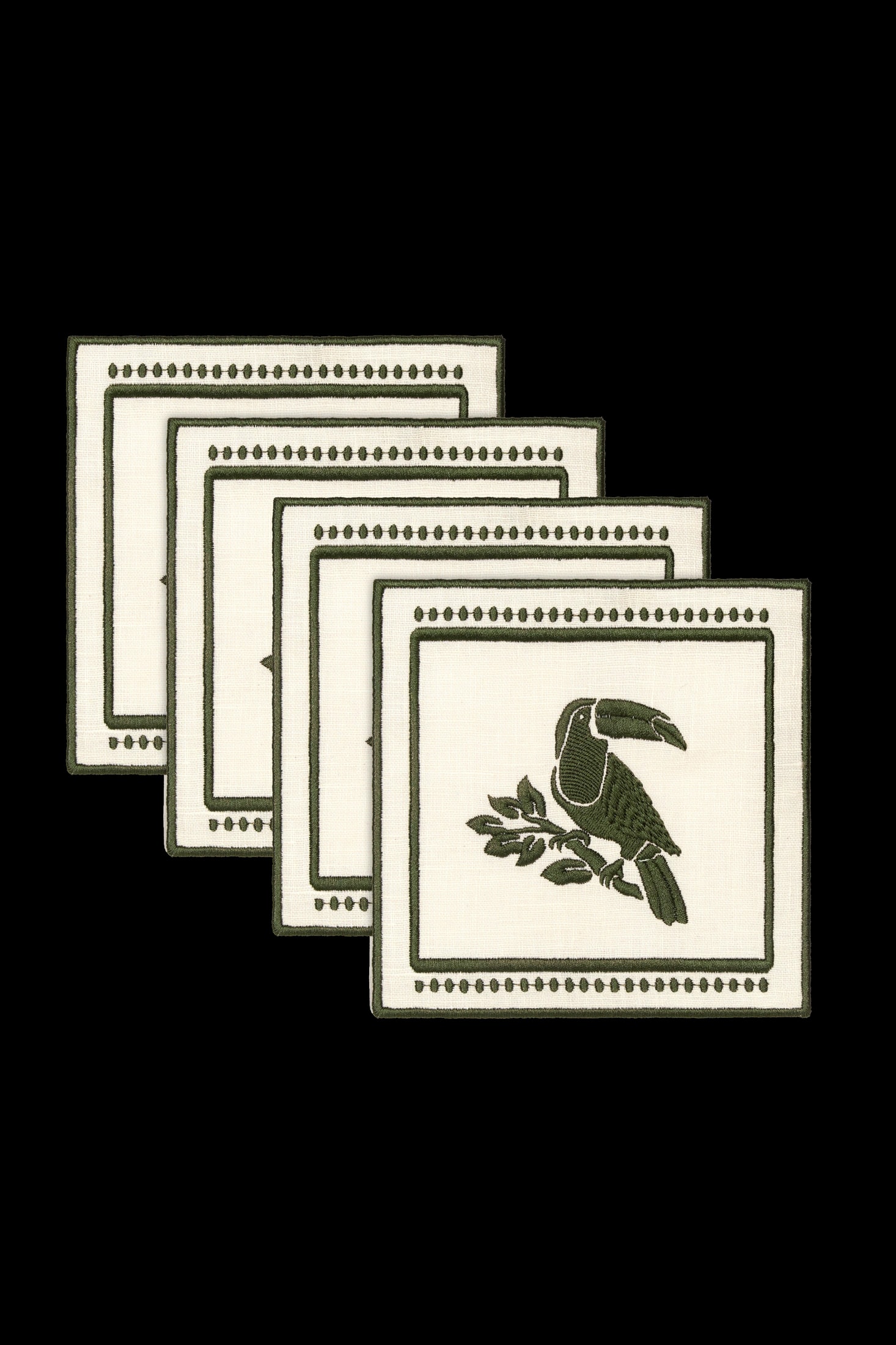 Tucan Linen Cocktail Napkin Set of 4 / Green - imagen 1