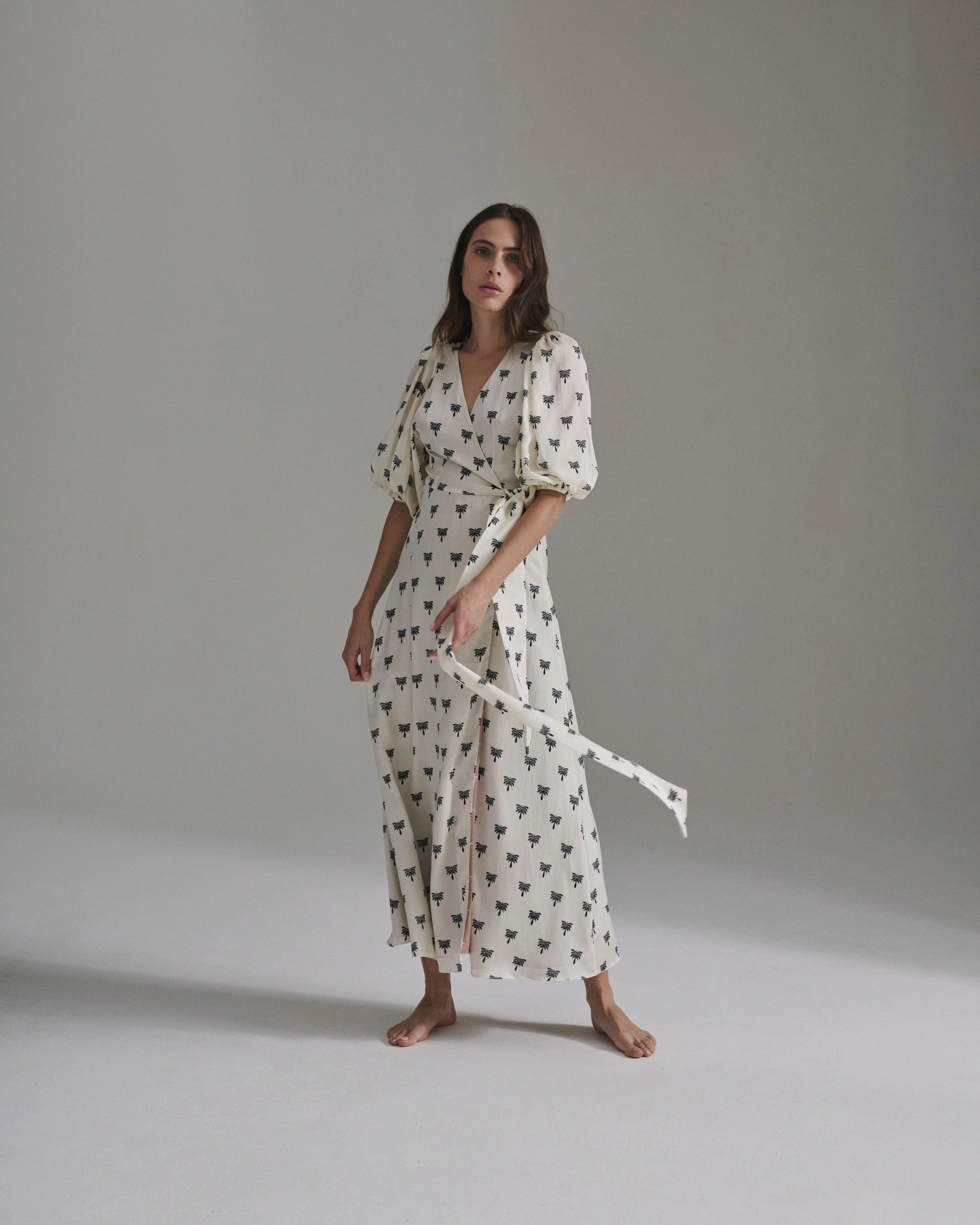 Ermita Martellato Silk Midi Dress / Ivory - Black Polka Palms - imagen 1
