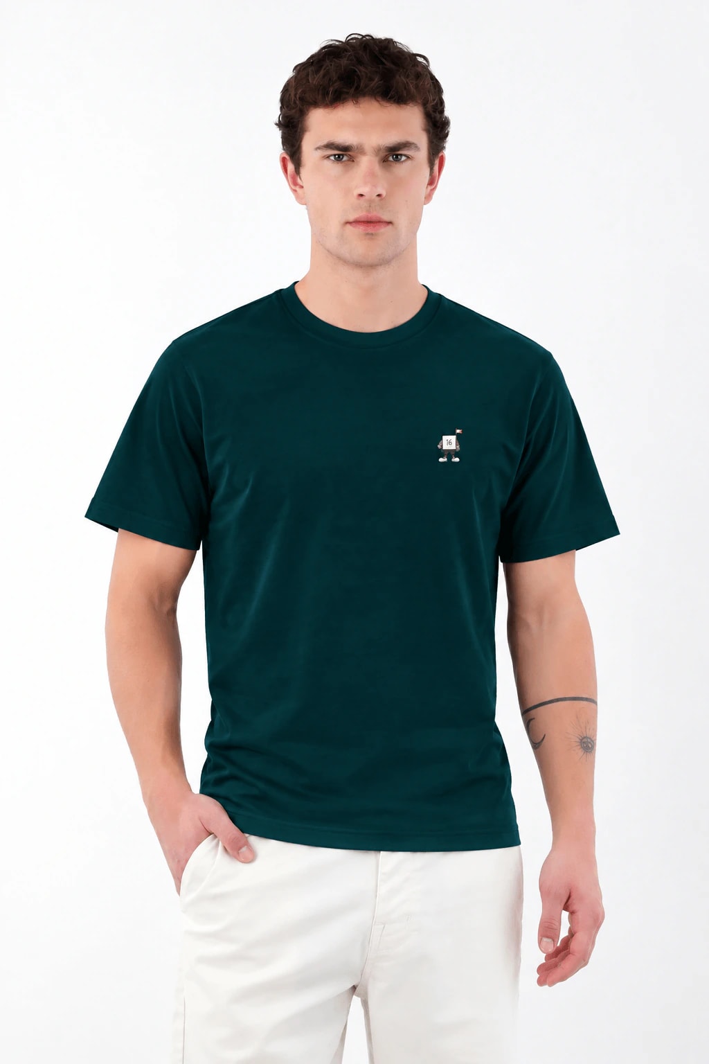 Camiseta gráfica regular fit con mini gráfico al pecho de algodón verde petróleo para hombre - imagen 1