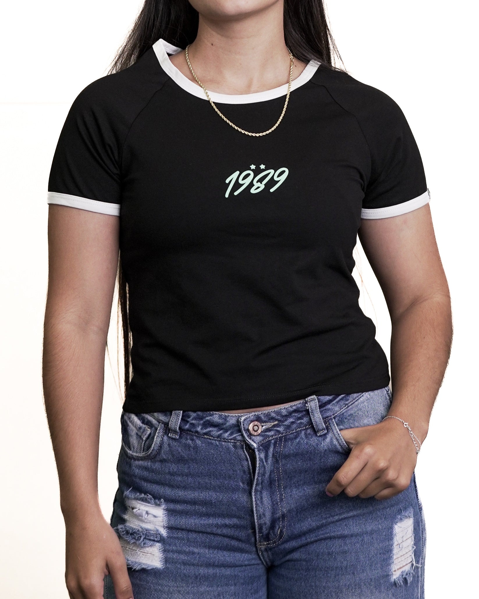 CAMISETA CROP NEGRA MUJER 1989 LPC - imagen 1