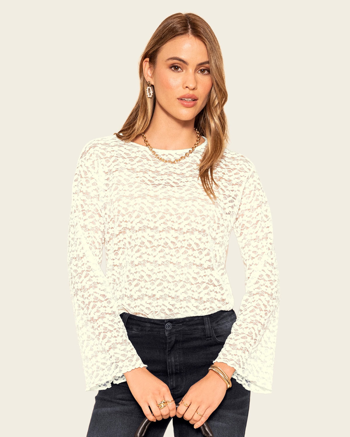 Blusa manga larga en encaje - imagen 1