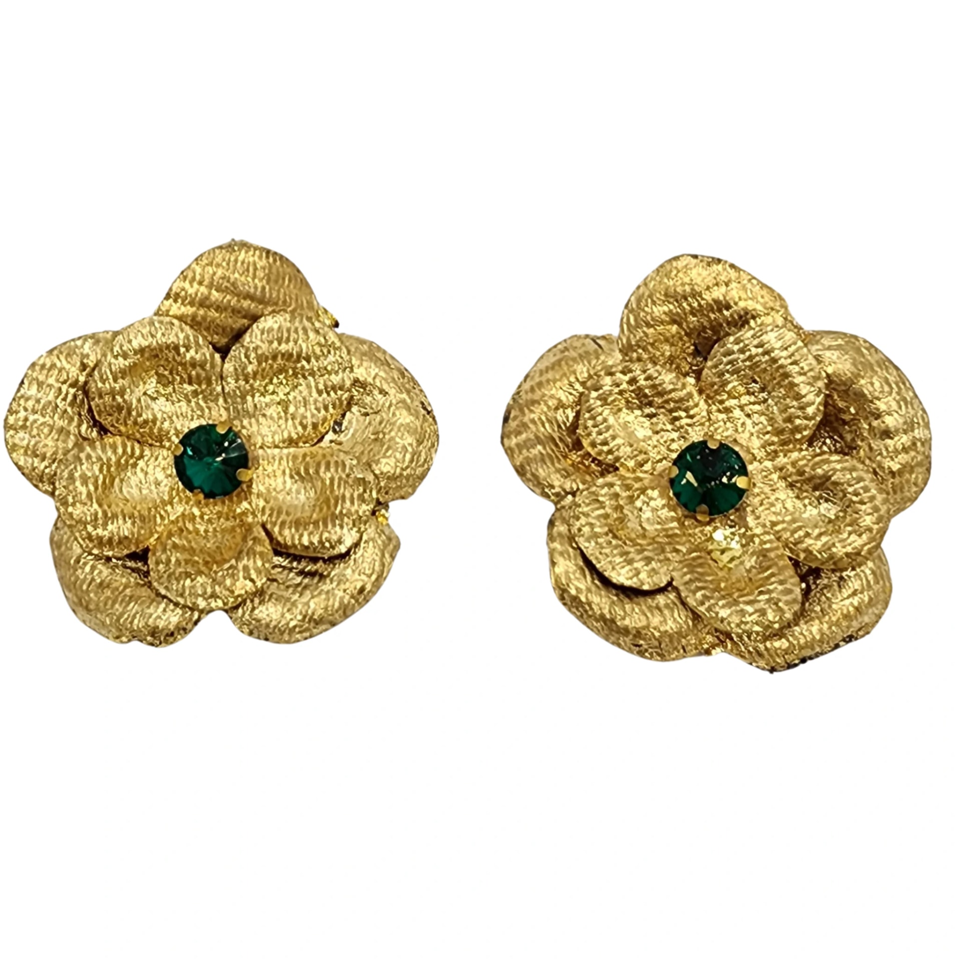 Golden Floral Earrings with Green Gemstone - imagen 1