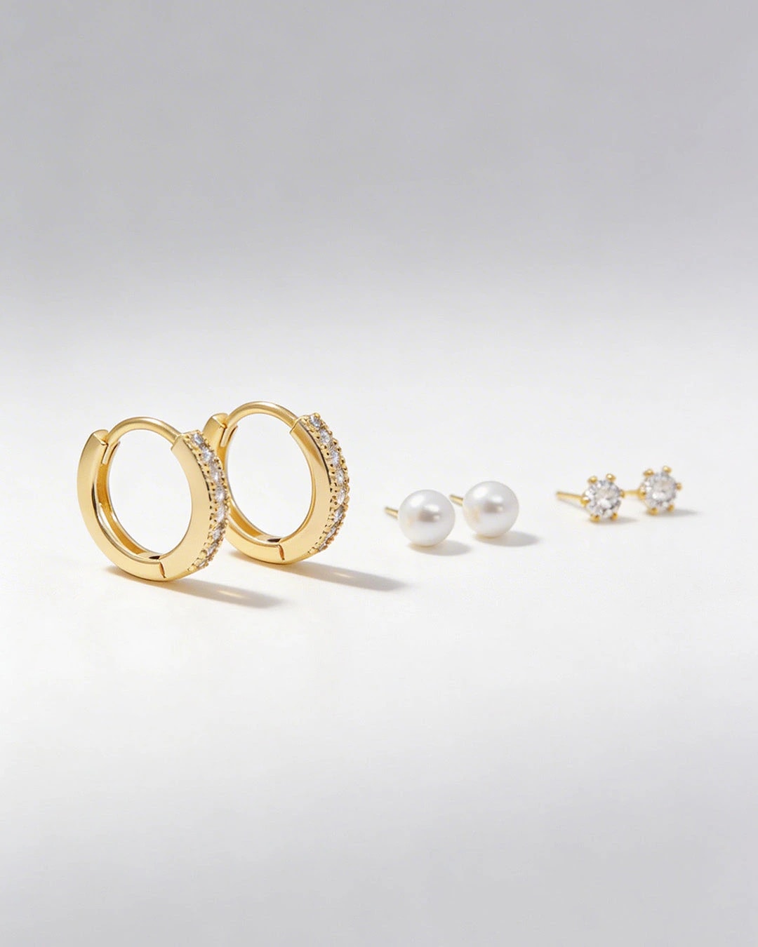 Set X3 Aretes Mini Zircones y Perla - imagen 1