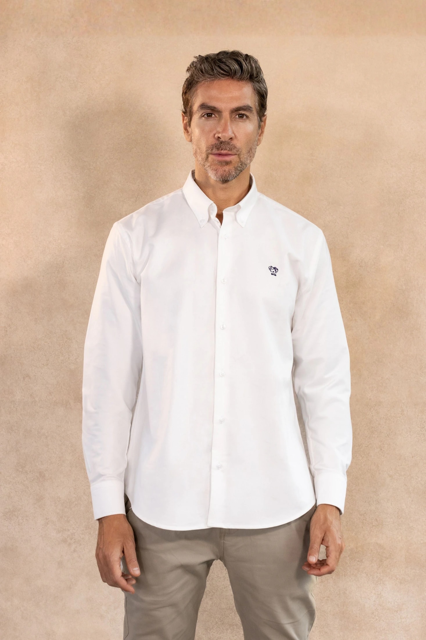 Camisa Antimanchas Oxford Blanca Logo Azul Oscuro- Talla Regular - imagen 1