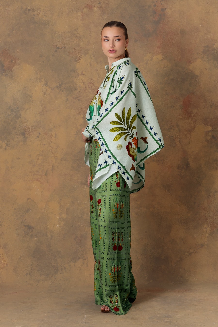 Women's pants linen dionisio green - imagen 1