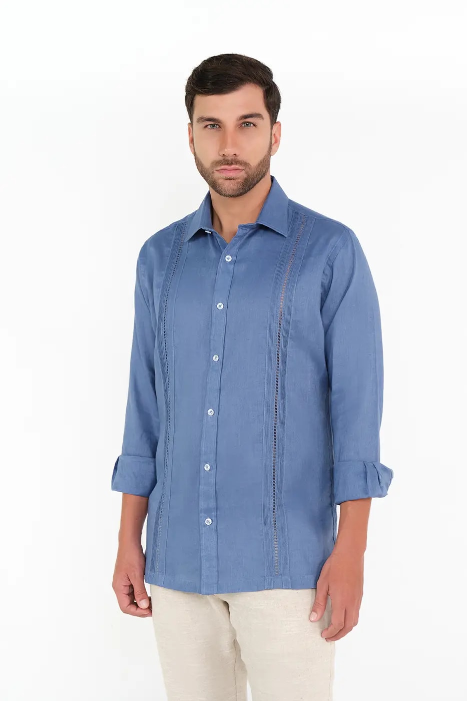 Guayabera Classic Fit 100% Lino Azul Indigo - imagen 1