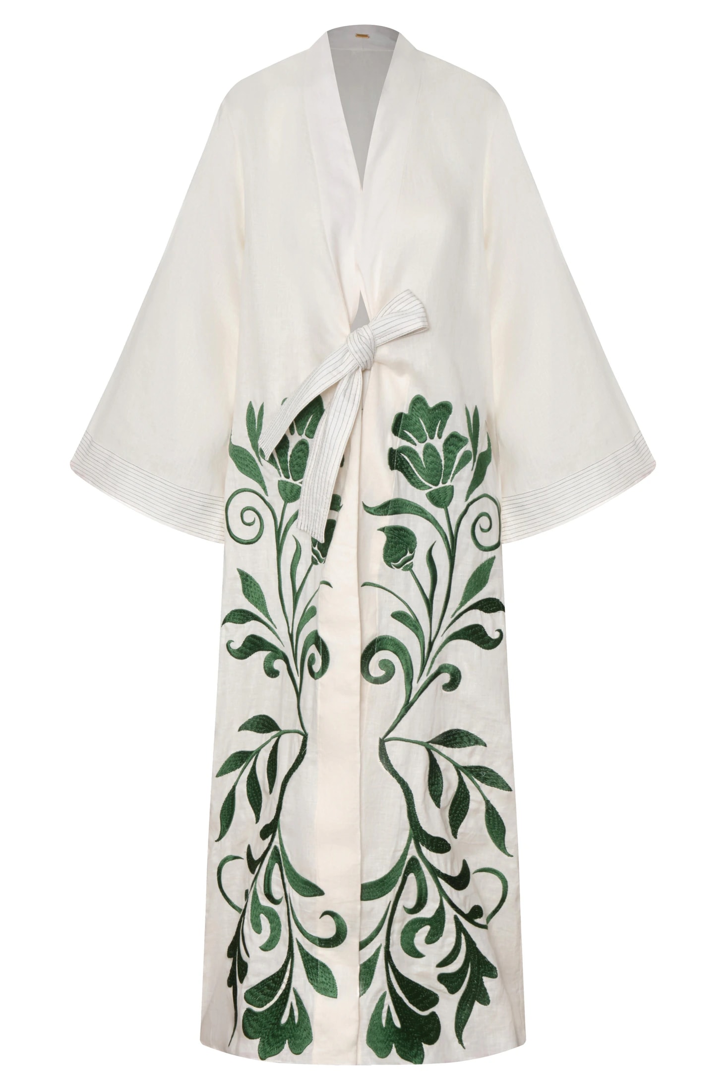Rafaela Embroidered Kaftan / Ivory Green Buganvilias - imagen 1