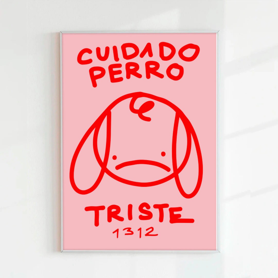 Print Cuidado perro triste rosado (Papel 220g) - imagen 1