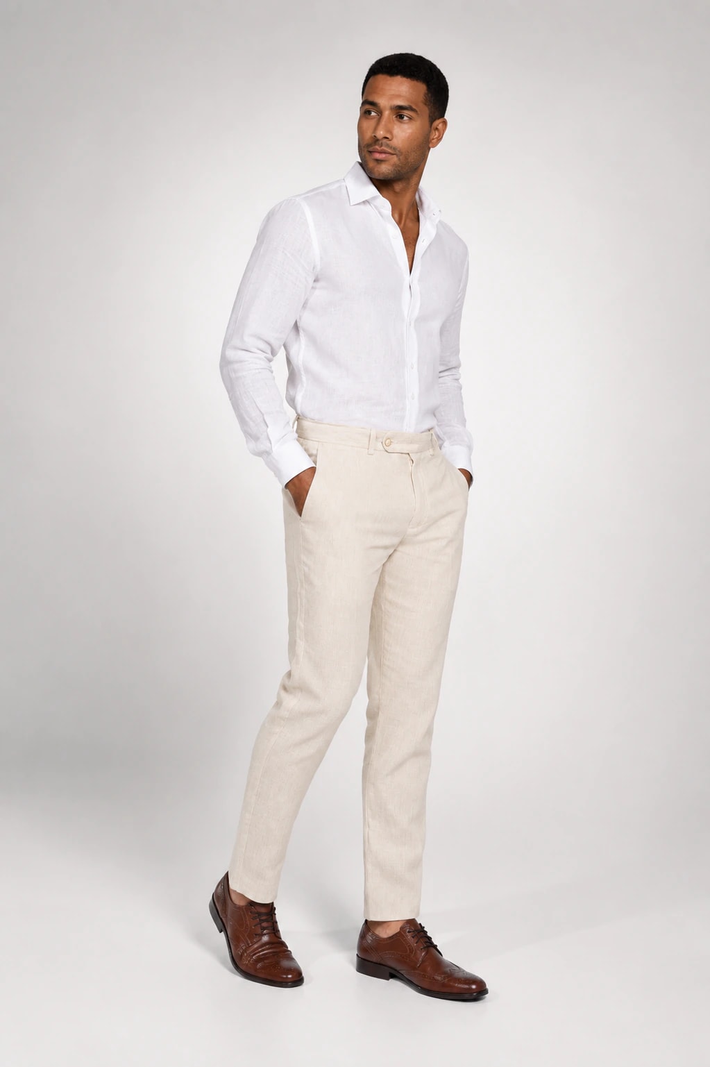 Pantalón Slim Fit Lino Bolivia Arena Rayas - imagen 1