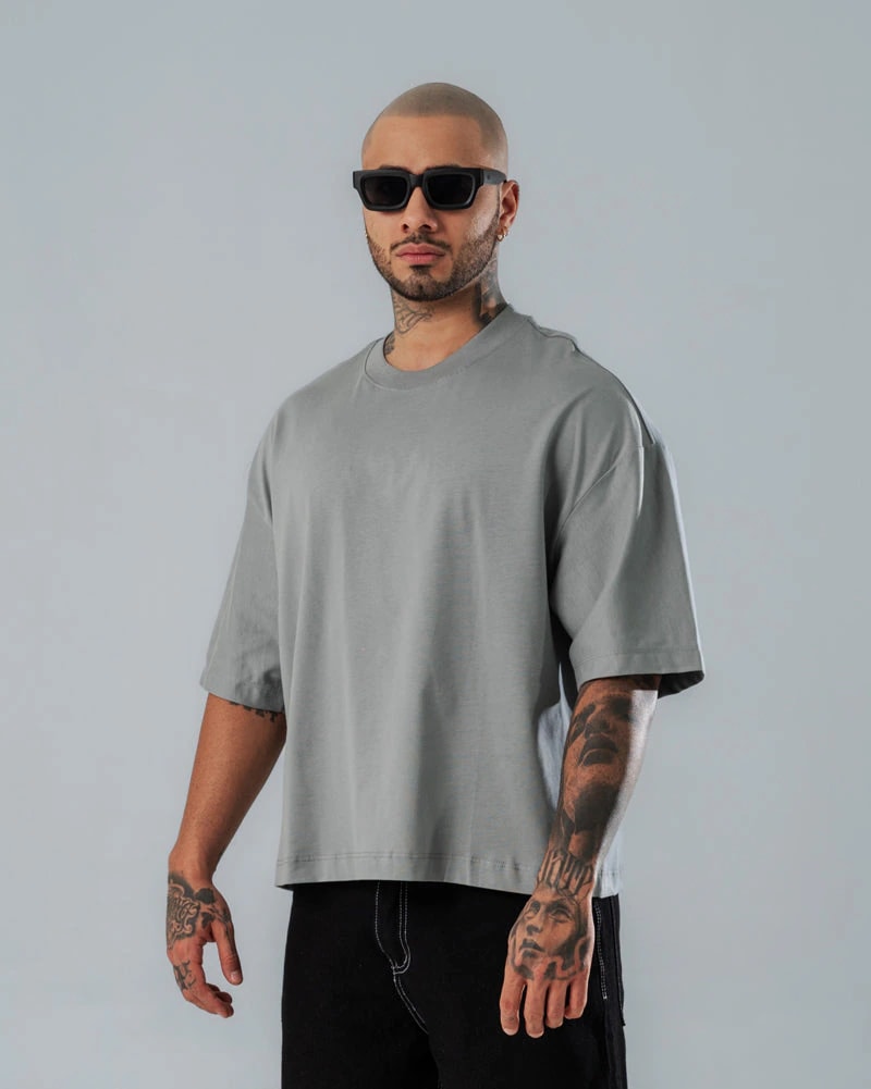Camiseta Boxy Fit Básica Gris Claro - imagen 1