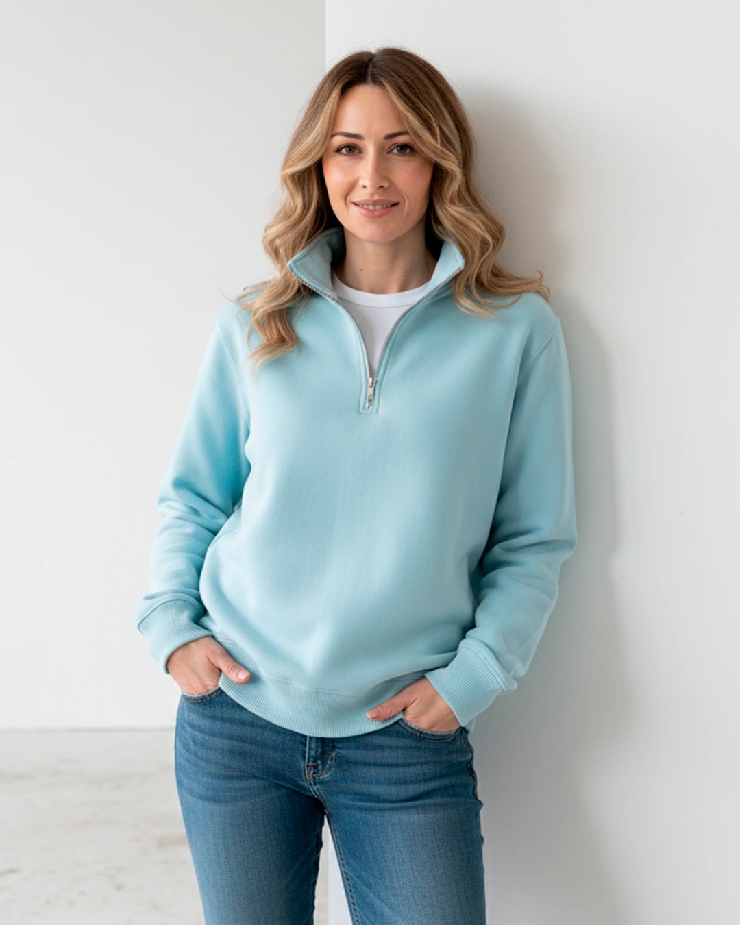 Buzo Cuello alto Mujer Azul Celeste - imagen 1