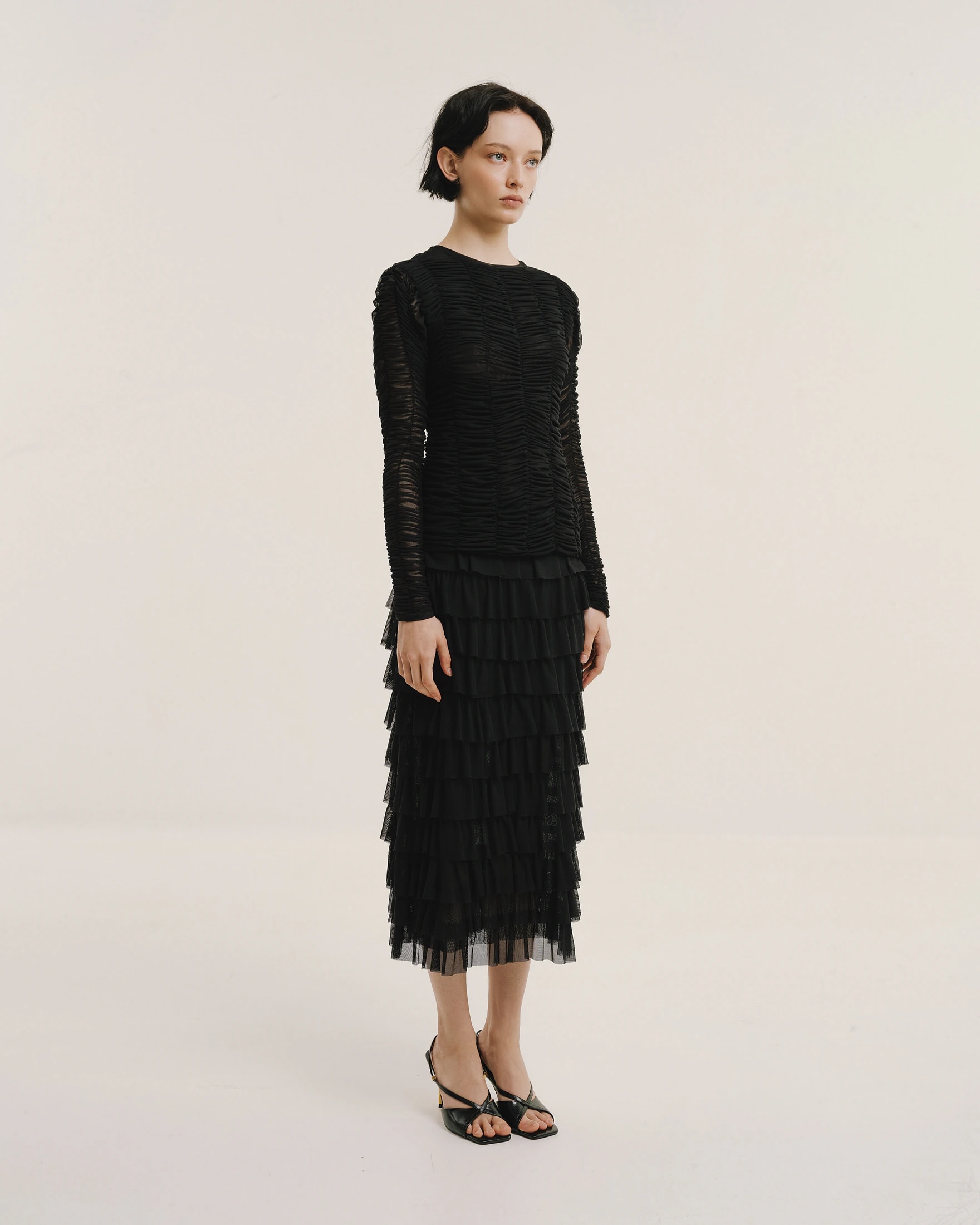 Ruched Tulle Round-Neck Top - imagen 1