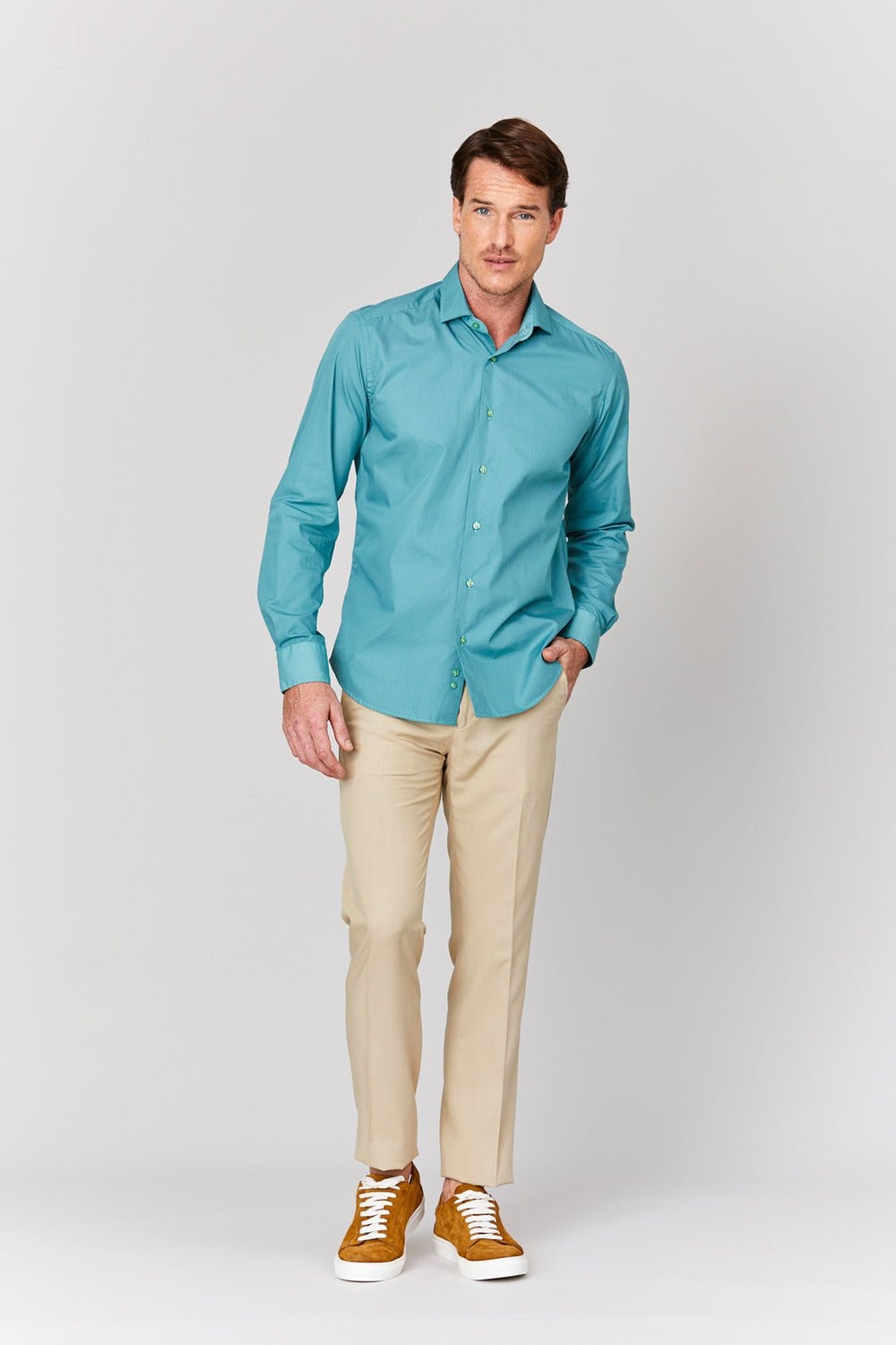 Men's basic green cotton muslin shirt - imagen 1