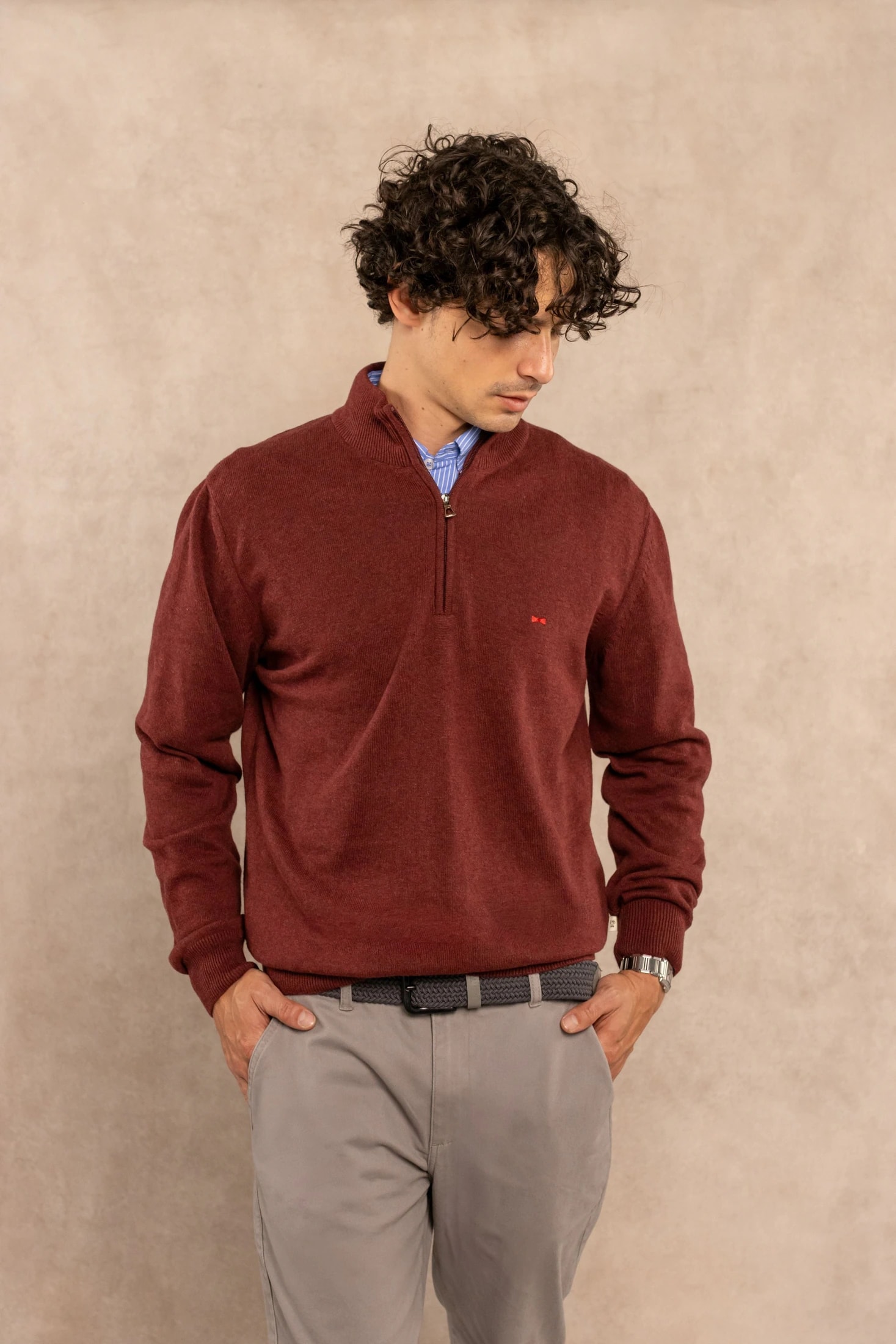 Halfzip Algodon Peinado Antiarrugas Vintage Wine - imagen 1