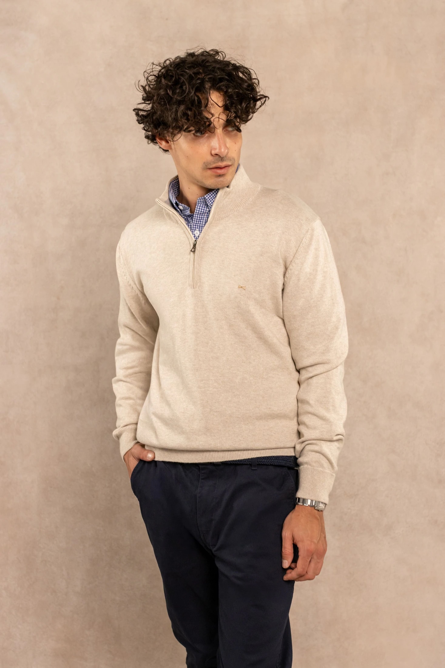 Halfzip Algodon Peinado Antiarrugas Marfil - imagen 1