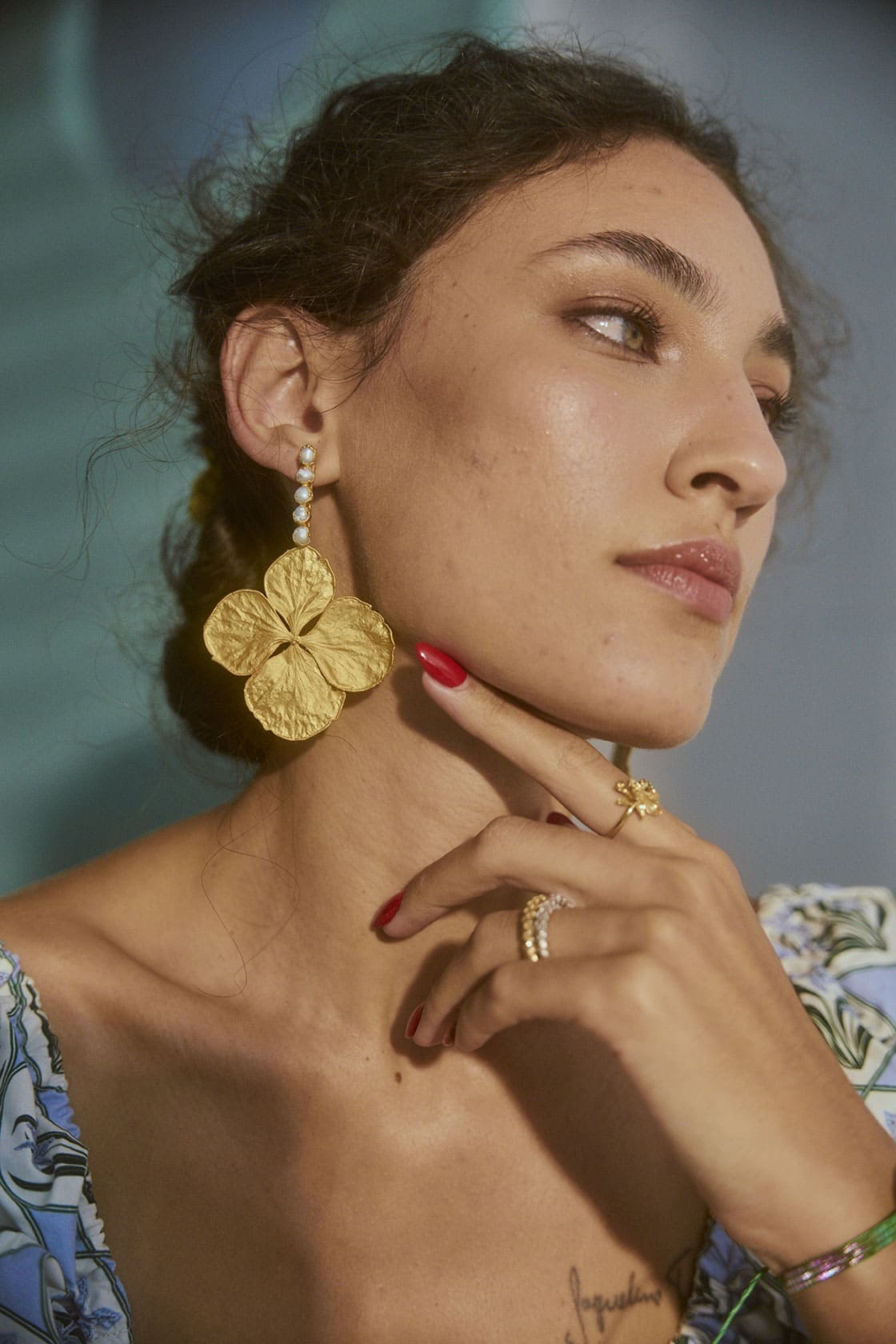 ARETES HYDRANGEA STICK AND PEARLS - imagen 1